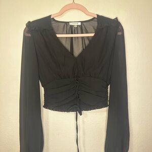 Elegant Black Sheer Blouse with Ruched Detail